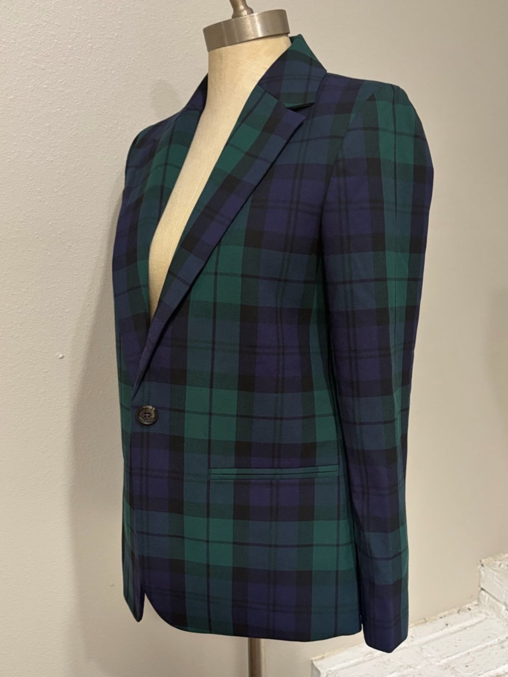 J Crew Plaid Single-Button Blazer in Green & Navy - Picture 2 of 5